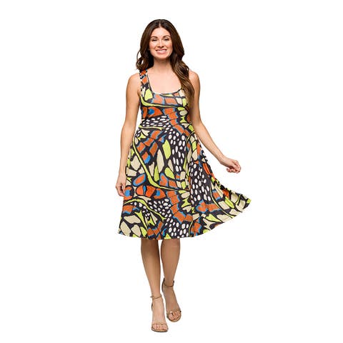 Maternity Butterfly Print Sleeveless Knee Length Tank Swing Dress