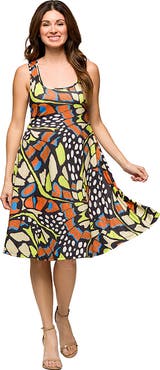 24seven Comfort Apparel Maternity Butterfly Print Sleeveless Knee Length Tank Swing Dress