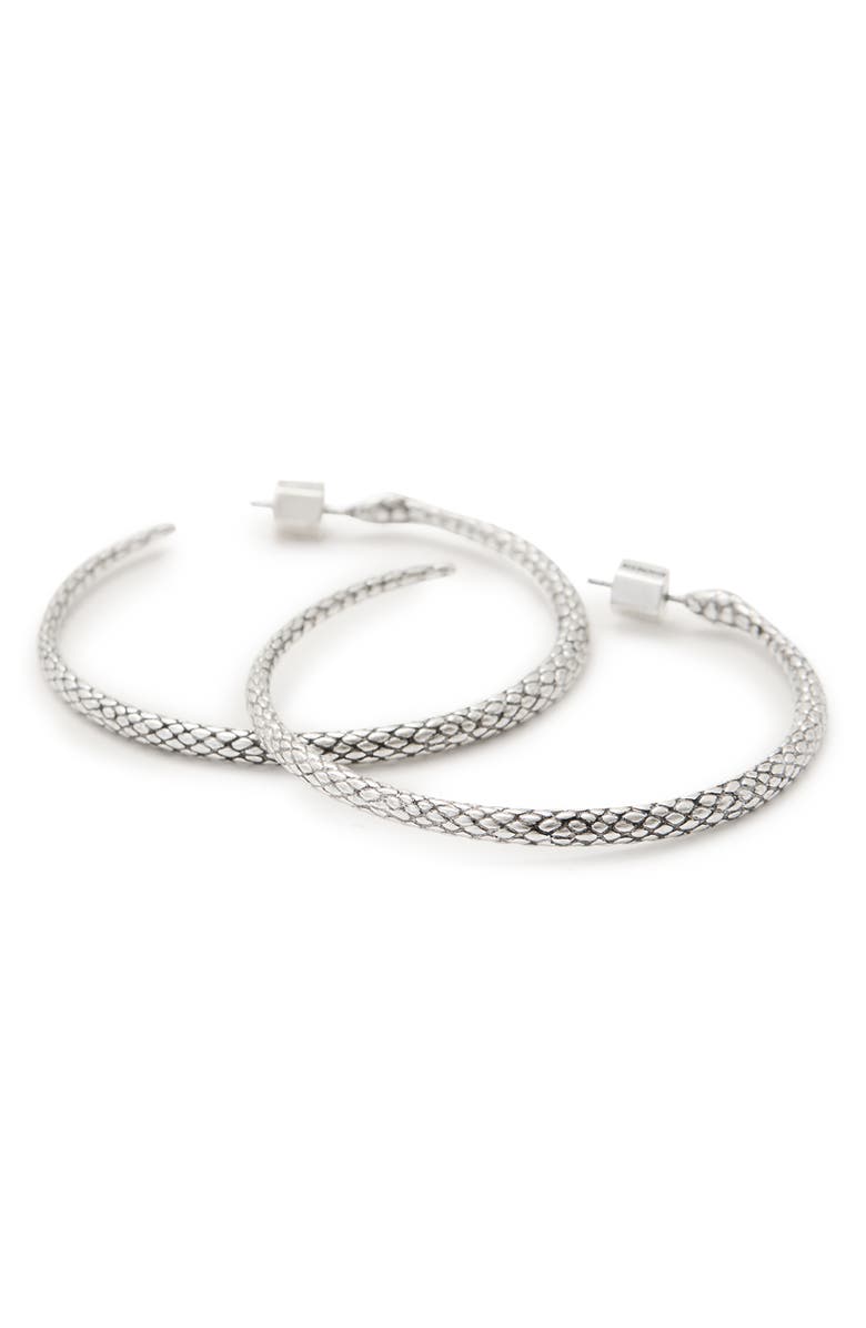AllSaints Serpentine Hoop Earrings, Alternate, color, Warm Silver