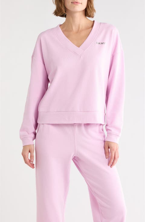 Metallic Logo V-Neck French Terry Sweatshirt