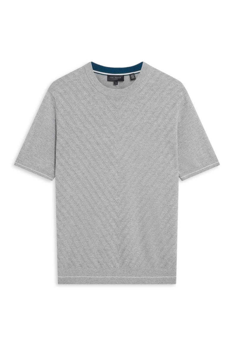 Canon Chevron Texture Short Sleeve Cotton & Wool Crewneck Sweater, Alternate, color, LIGHT-GREY