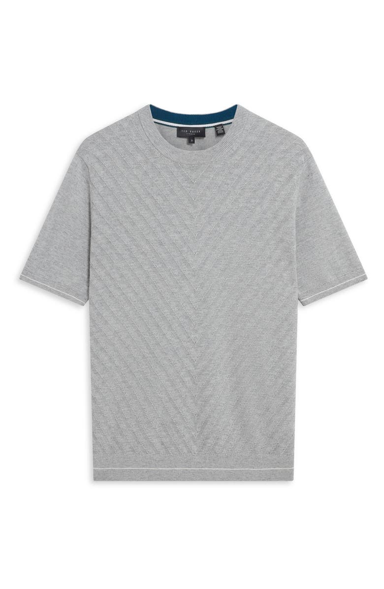 Ted Baker Canon Chevron Texture Short Sleeve Cotton & Wool Crewneck Sweater, Alternate, color, Light-Grey