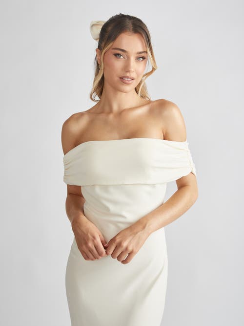 Six Stories Bardot Gathered Crepe Bridesmaid Dress In White