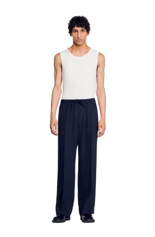 Sandro Elasticated Wide-leg Trousers In Midnight Blue
