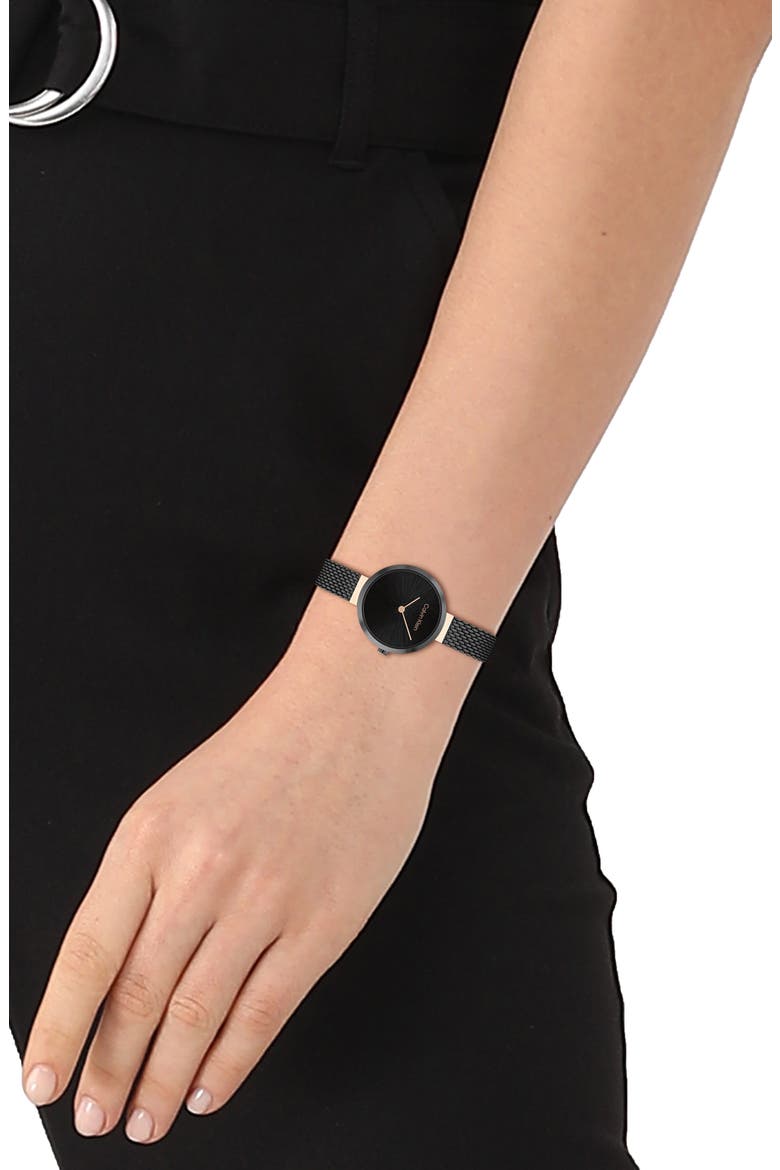 Mesh Strap Watch, 28mm, Alternate, color, BLACK