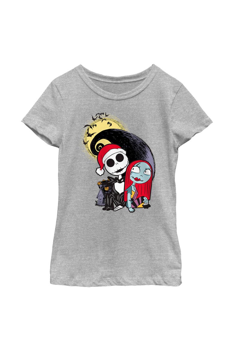 Girl's The Nightmare Before Christmas Jack and Sally Christmas Portrait T-Shirt, Main, color, Athletic Heather