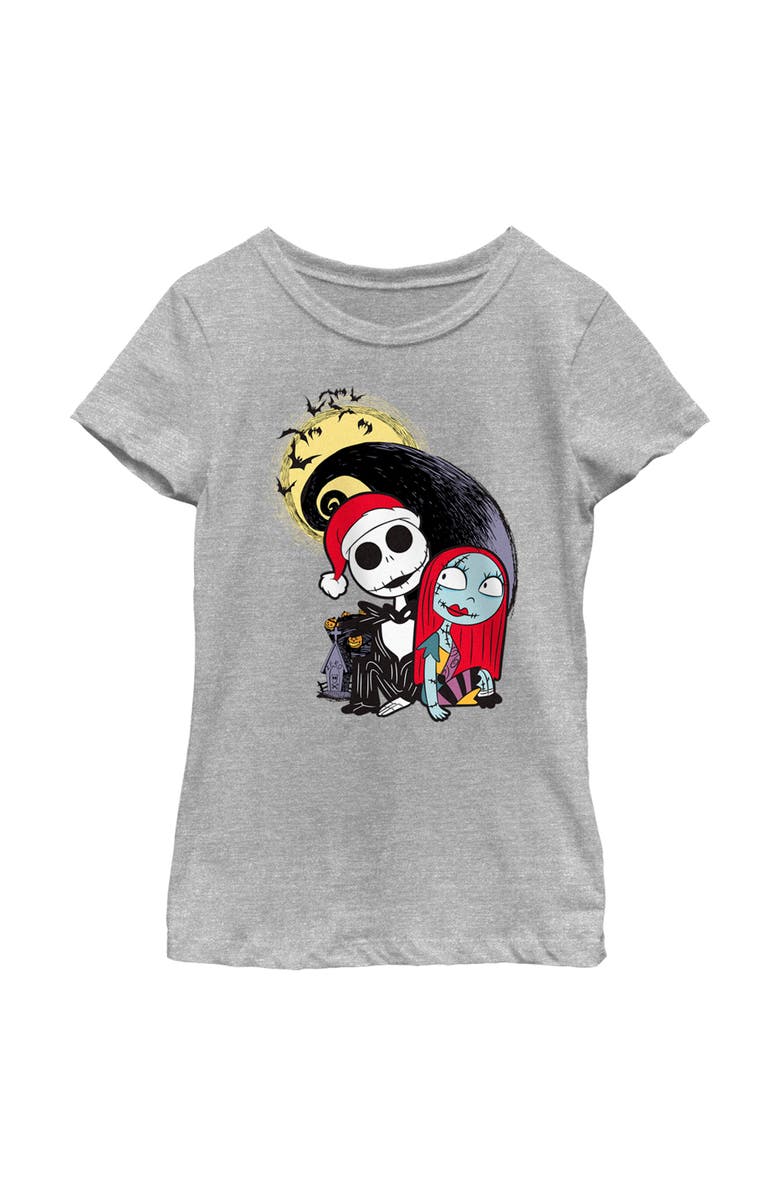 The Nightmare Before Christmas Girl's The Nightmare Before Christmas Jack and Sally Christmas Portrait  Graphic T-Shirt, Main, color, Athletic Heather