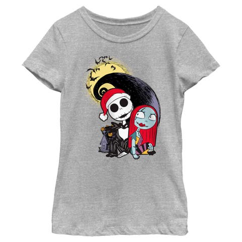 Girl's The Nightmare Before Christmas Jack and Sally Christmas Portrait  Graphic T-Shirt