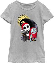 The Nightmare Before Christmas Girl's The Nightmare Before Christmas Jack and Sally Christmas Portrait Graphic T-Shirt