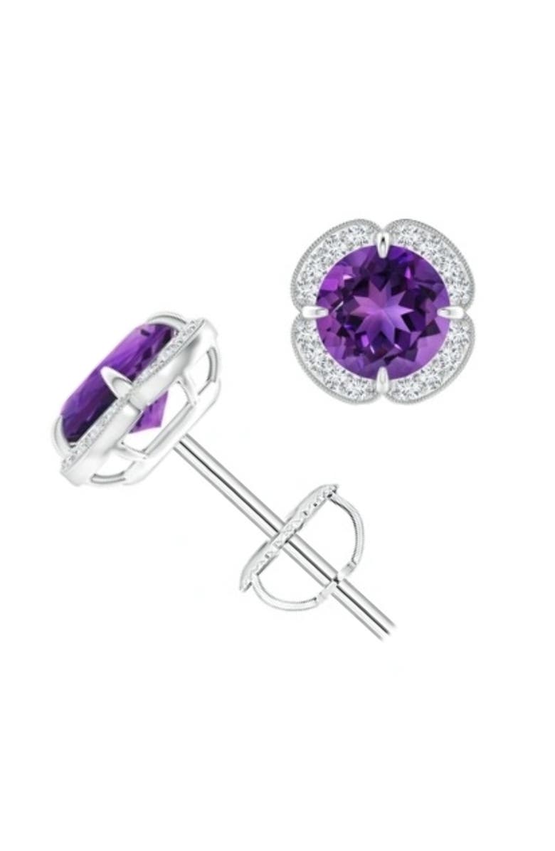 Donatello Gian Sterling Silver Halo Amethyst Earrings, Main, color, Silver