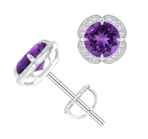 Sterling Silver Halo Amethyst Earrings
