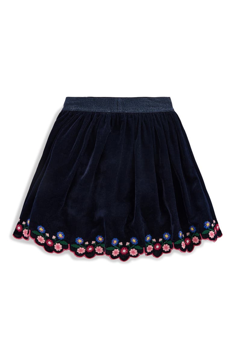 Kids' Scalloped Hem Velvet Skirt, Alternate, color, NAVY EMBROIDERY