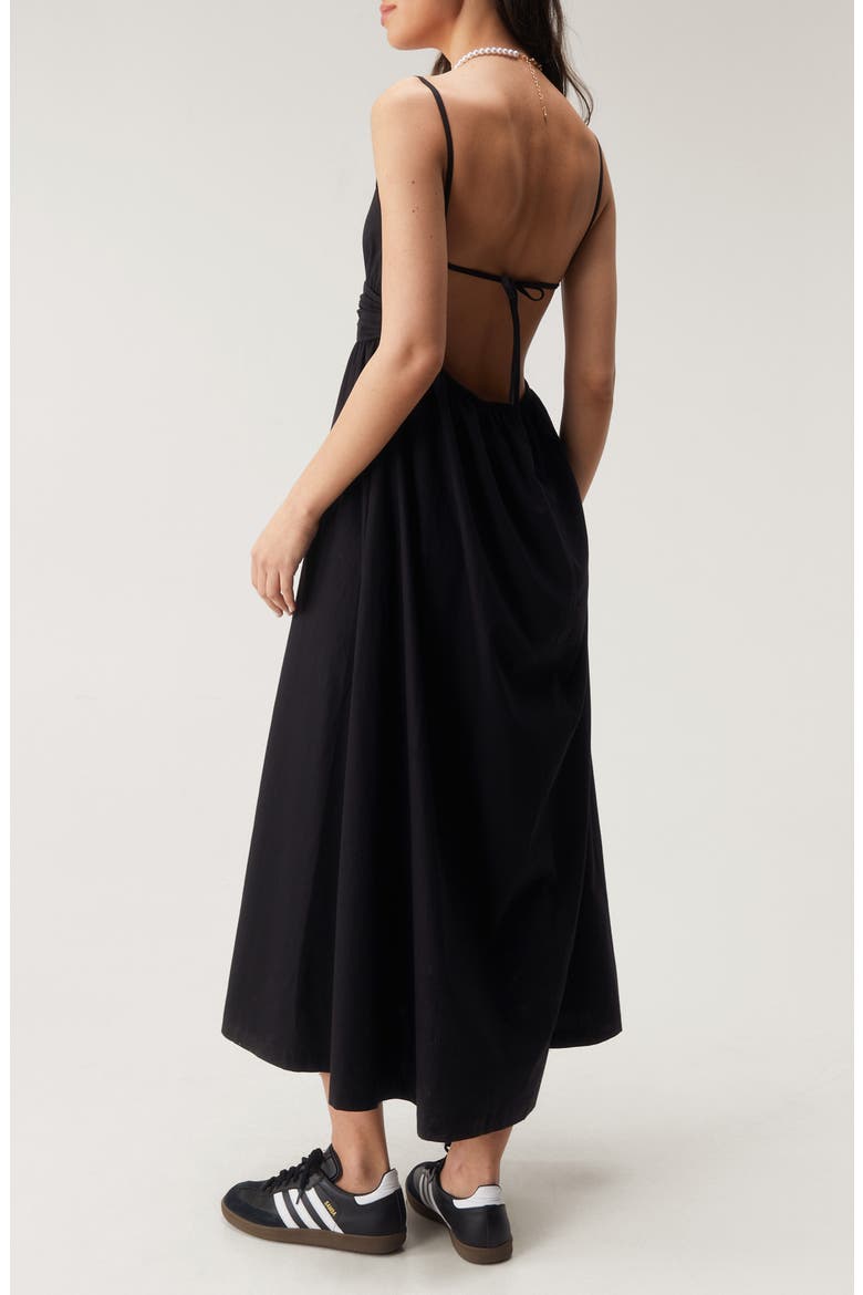 Open Back Cotton Midi Dress, Alternate, color, BLACK