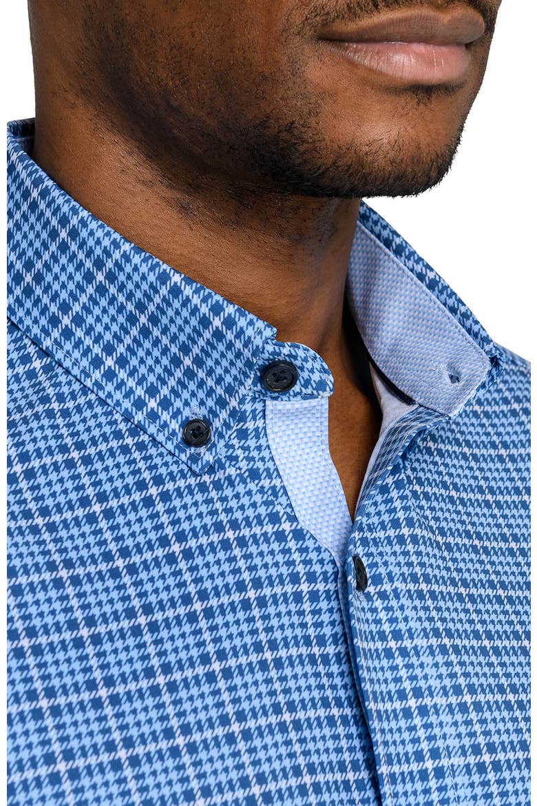 Slim Fit Houndstooth Plaid Woven Short Sleeve Basic Shirt, Alternate, color, LIGHT BLUE/NAVY
