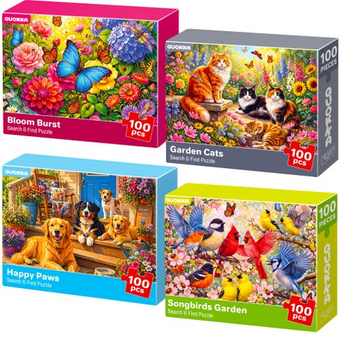 100 Piece Jigsaw Puzzles for Adults & Seniors - 4 Pack Large Piece Puzzle Set