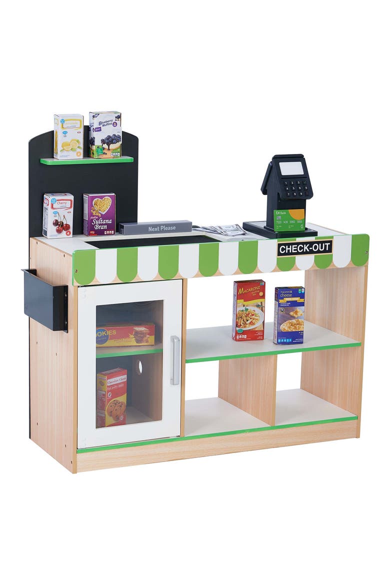 Cashier Austin Checkout Counter Stand Playset, Main, color, GREEN / WOOD