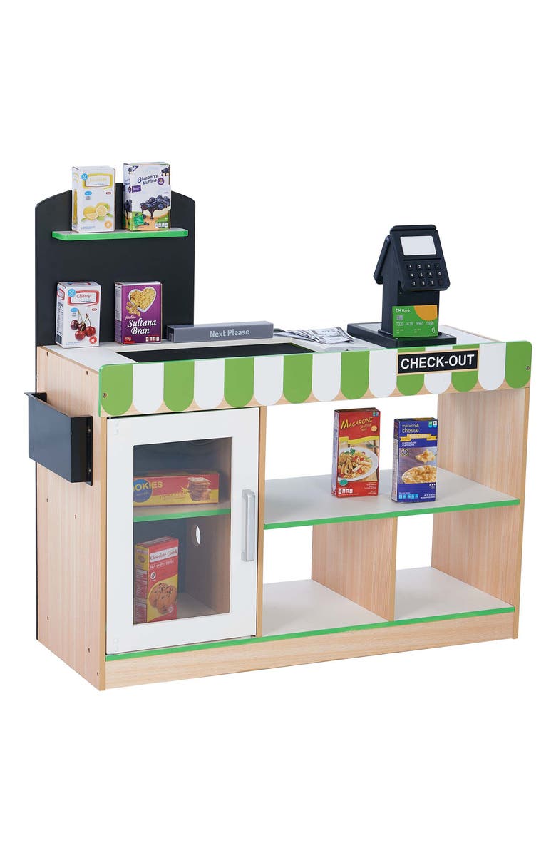 Teamson Kids Cashier Austin Checkout Counter Stand Playset, Main, color, Green / Wood
