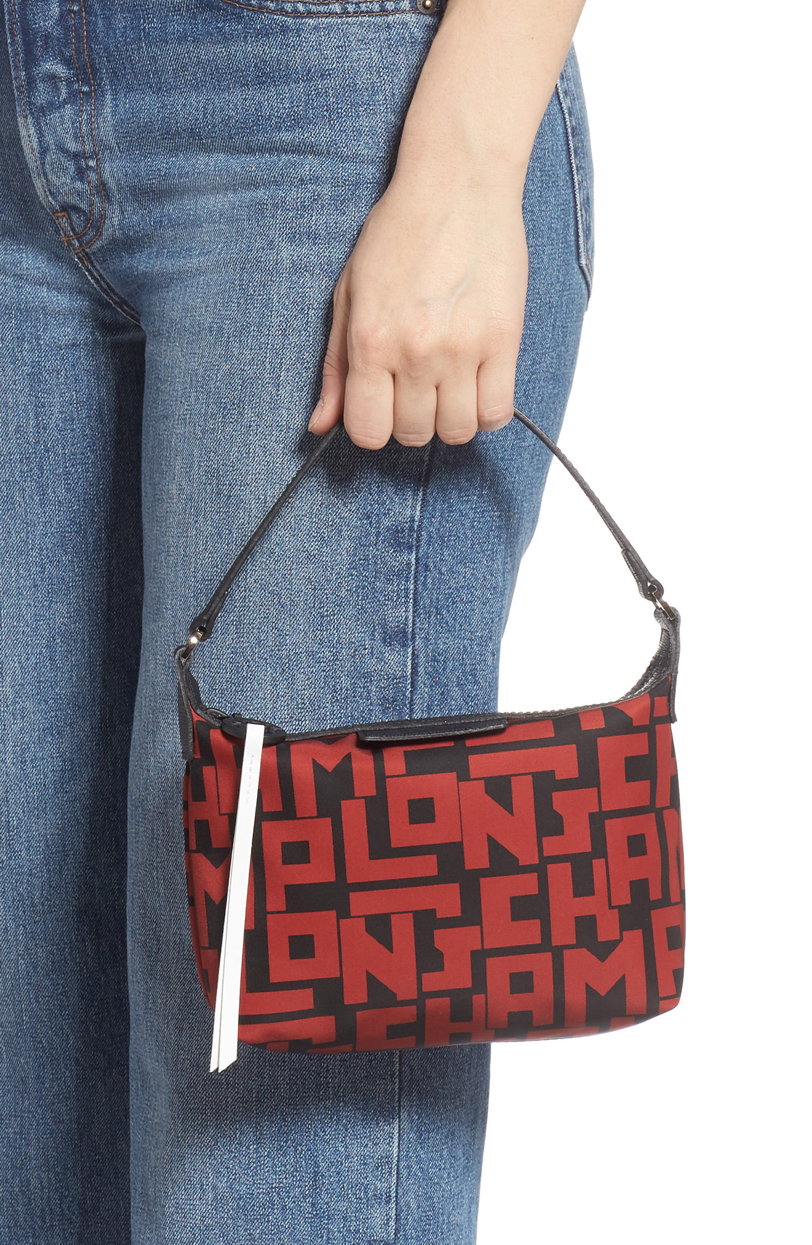 Longchamp Lonchamp Mini Le Pliage Logo Nylon Shoulder Bag, Alternate, color, Black/Brick