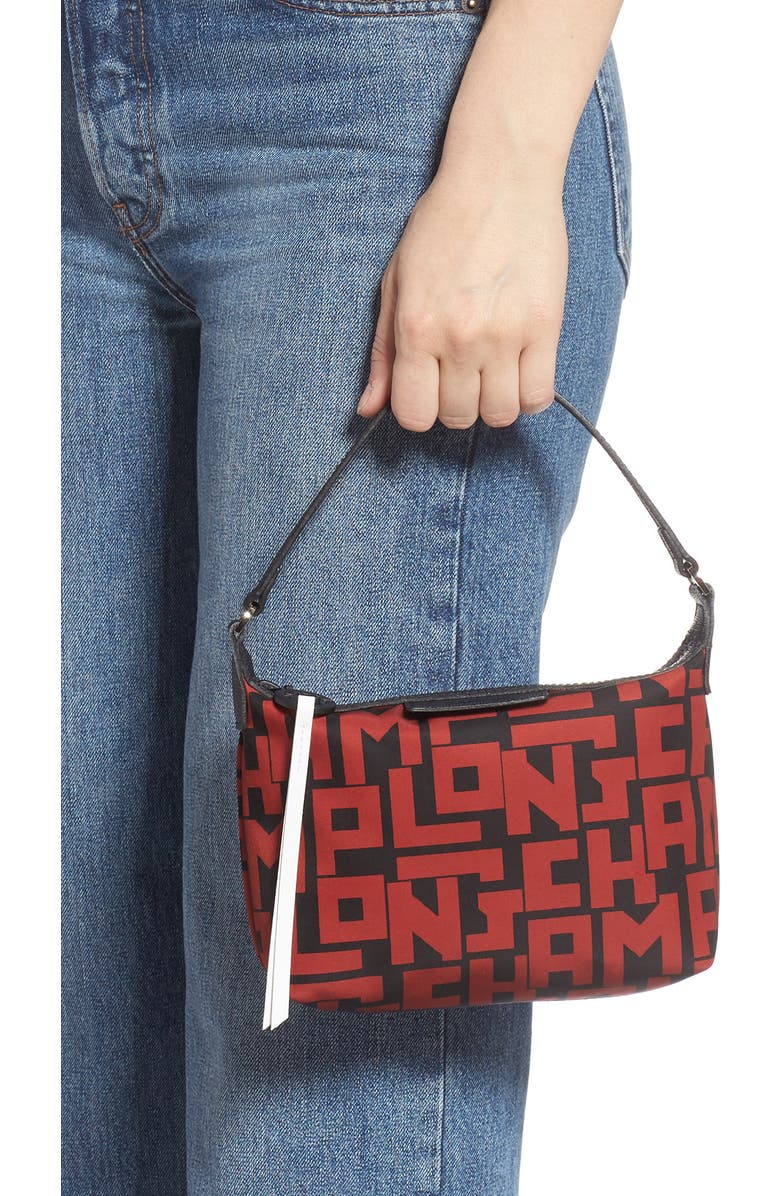 Longchamp Lonchamp Mini Le Pliage Logo Nylon Shoulder Bag, Alternate, color, Black/Brick