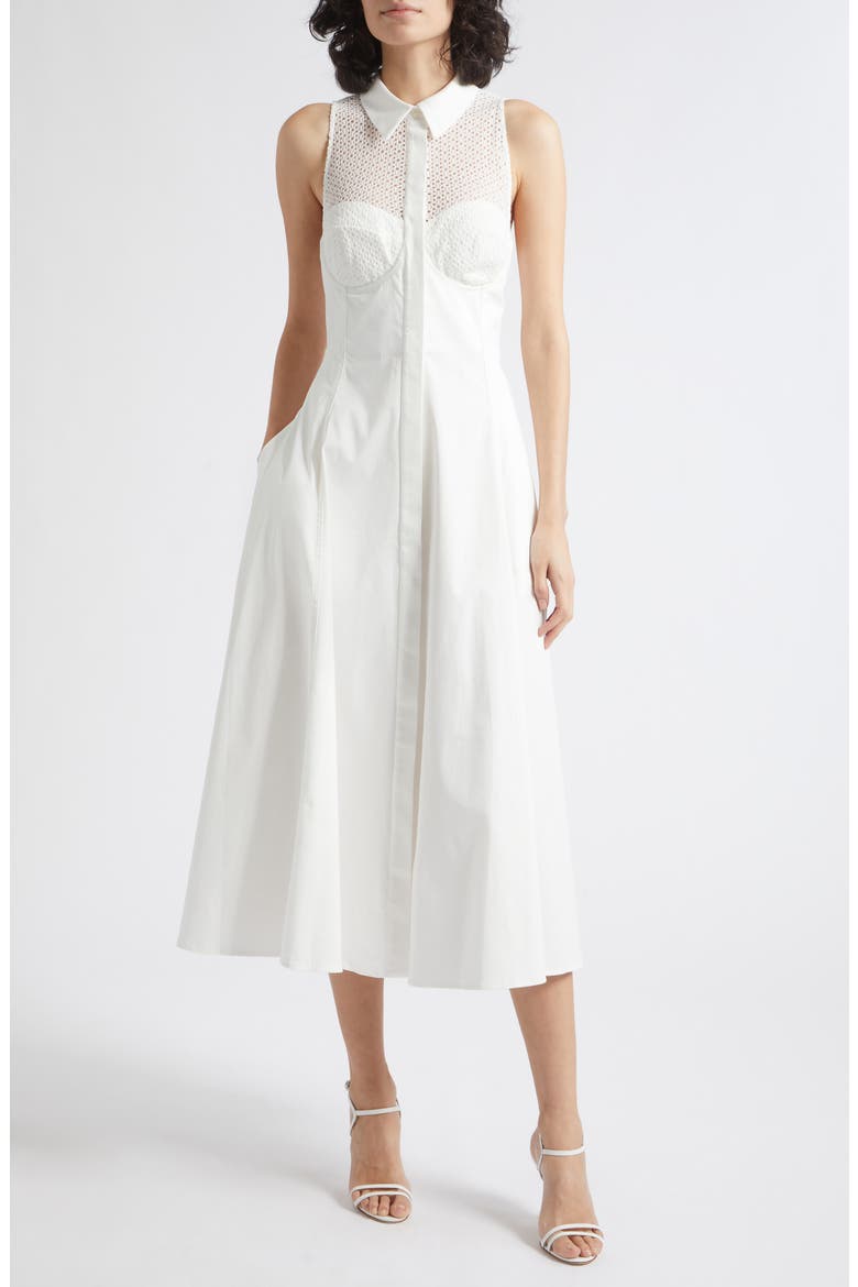 Hera Broderie Anglaise Cotton Midi Dress, Main, color, IVORY