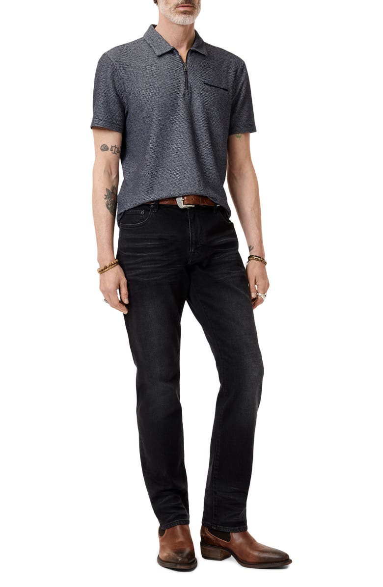 John Varvatos Meira Regular Fit Bird's Eye Zip Polo, Alternate, color, Blue Smoke