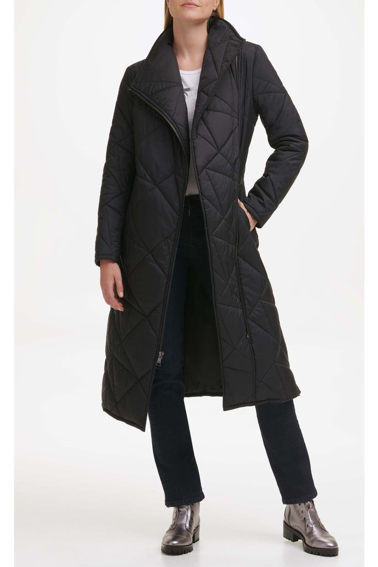 Quilted Asymmetric Midi Coat, Alternate, color, BLACK