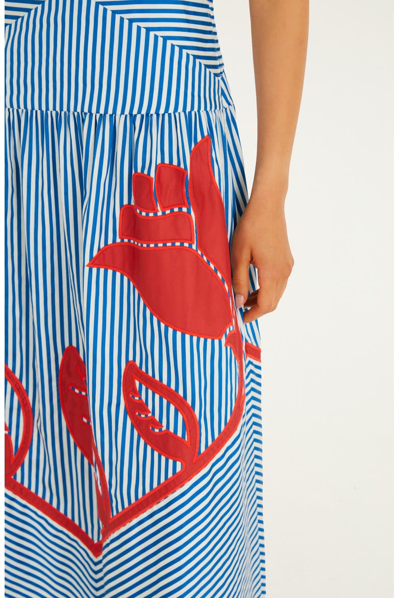 Sky Stripes Floral Embroidered Midi Dress, Alternate, color, BLUE