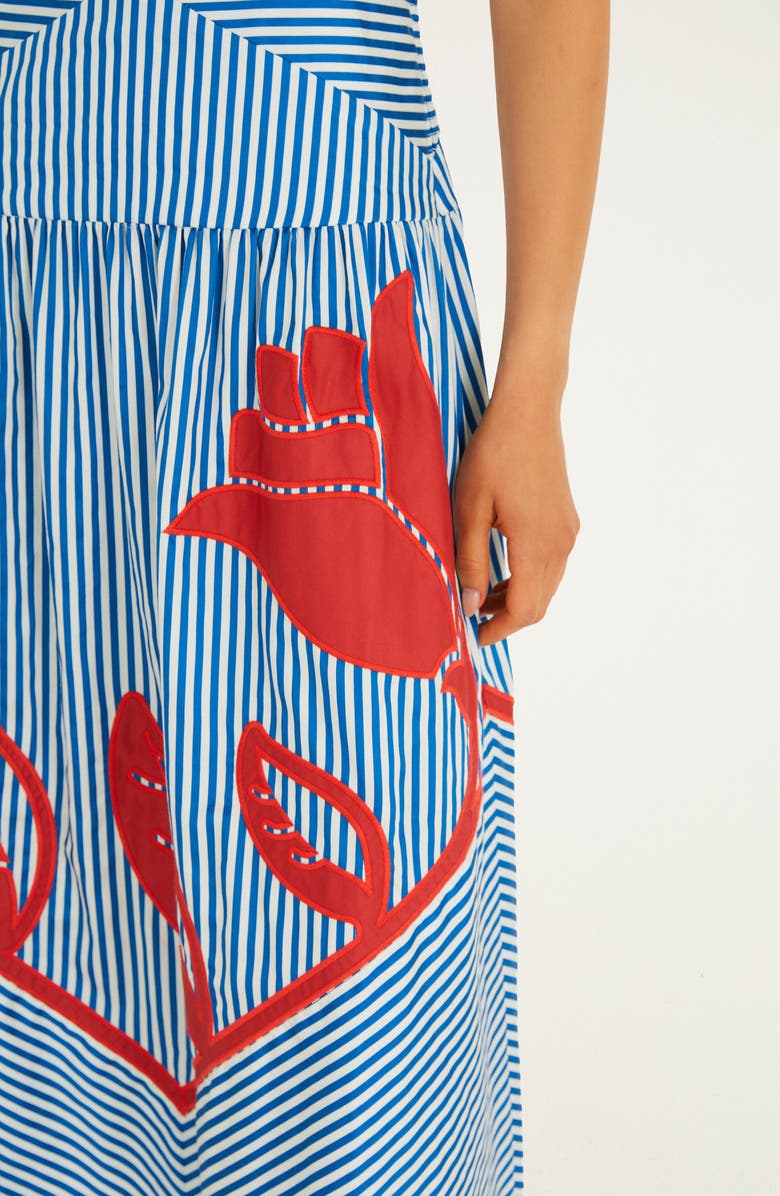 FARM Rio Sky Stripes Floral Embroidered Midi Dress, Alternate, color, Blue