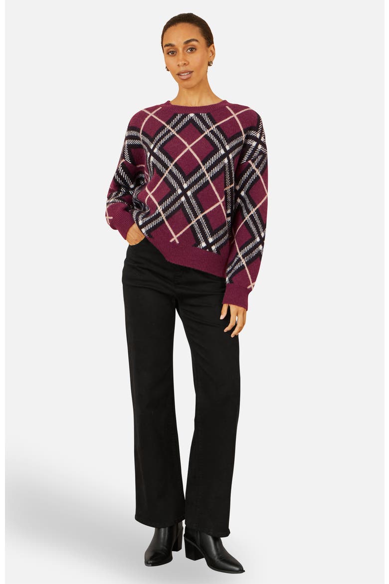 Argyle Check Relaxed Sweater, Alternate, color, Burgundy