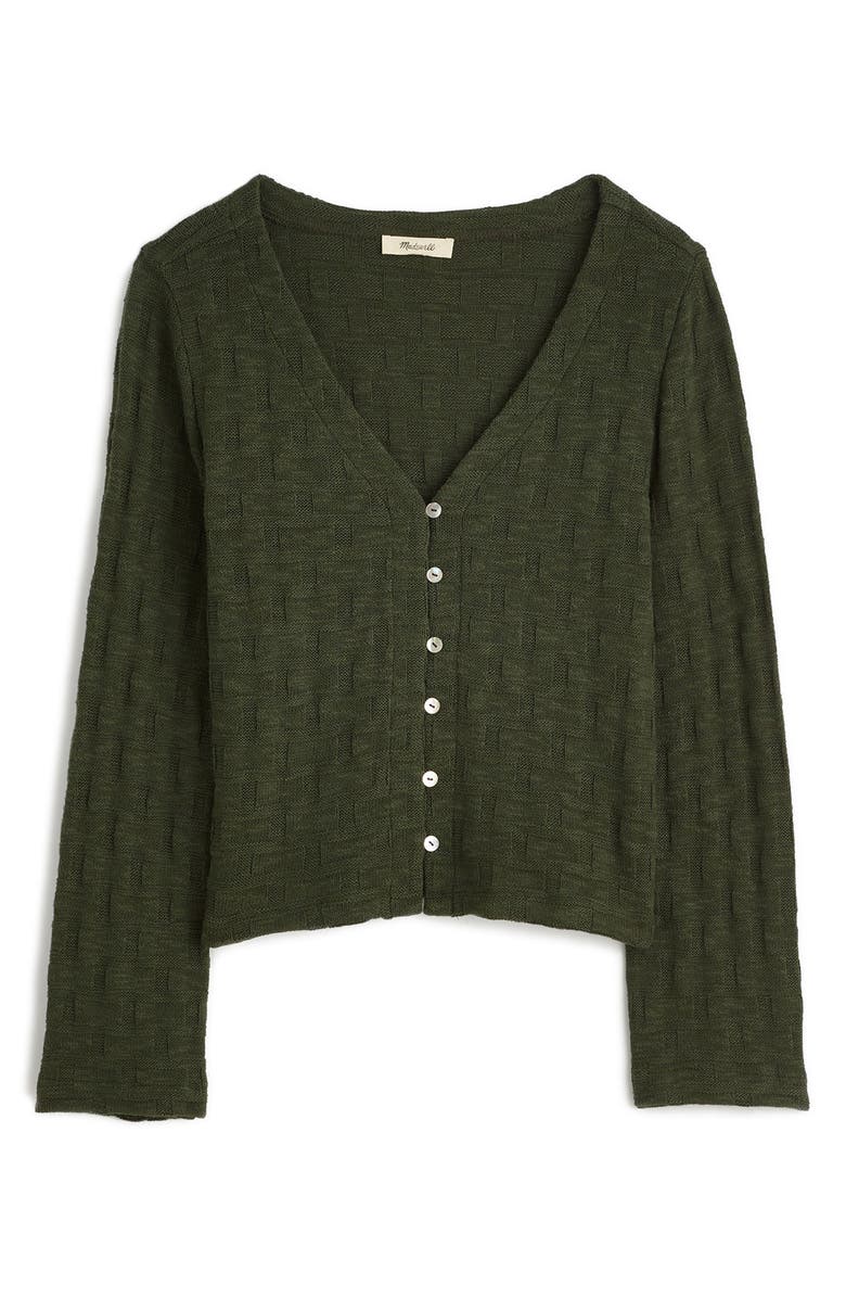 Madewell Basket Weave Knit Bell-Sleeve Button-Up Shirt, Alternate, color, Dark Loden