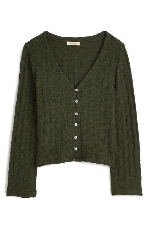 Madewell Basket Weave Knit Bell-sleeve Button-up Shirt In Dark Loden