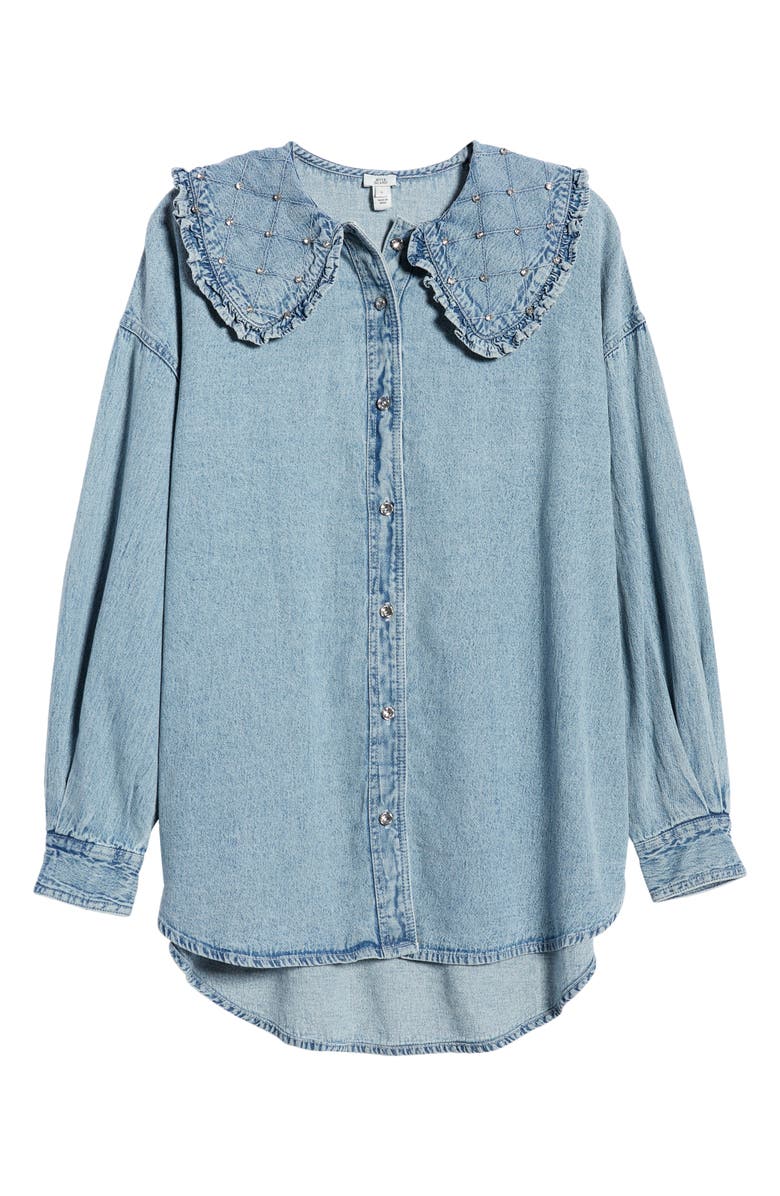 River Island River Islan Rhinestone Collar Chambray Shirt, Alternate, color, 