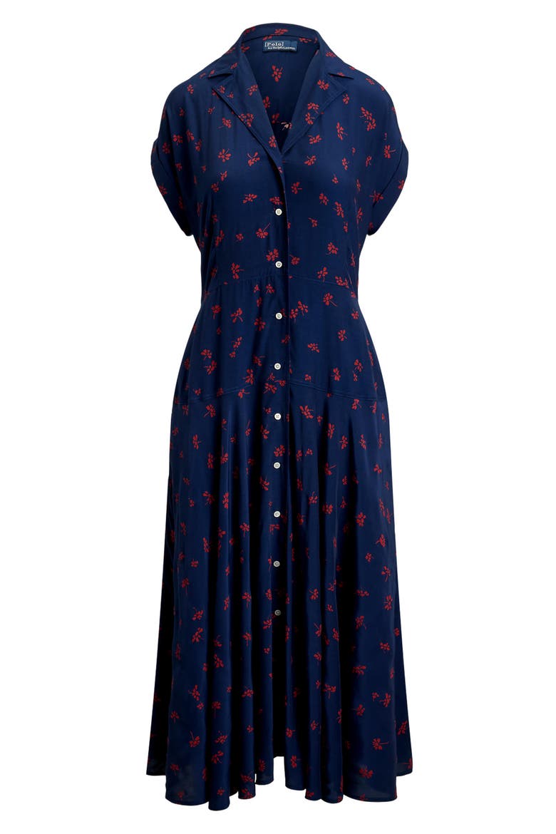 Floral Viscose Midi Shirt Dress, Alternate, color, 2054 COSMO FLORAL NVY-RD MULTI