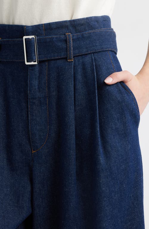 Frame The Paper Bag Belted High Waist Wide Leg Denim Trousers In Blue