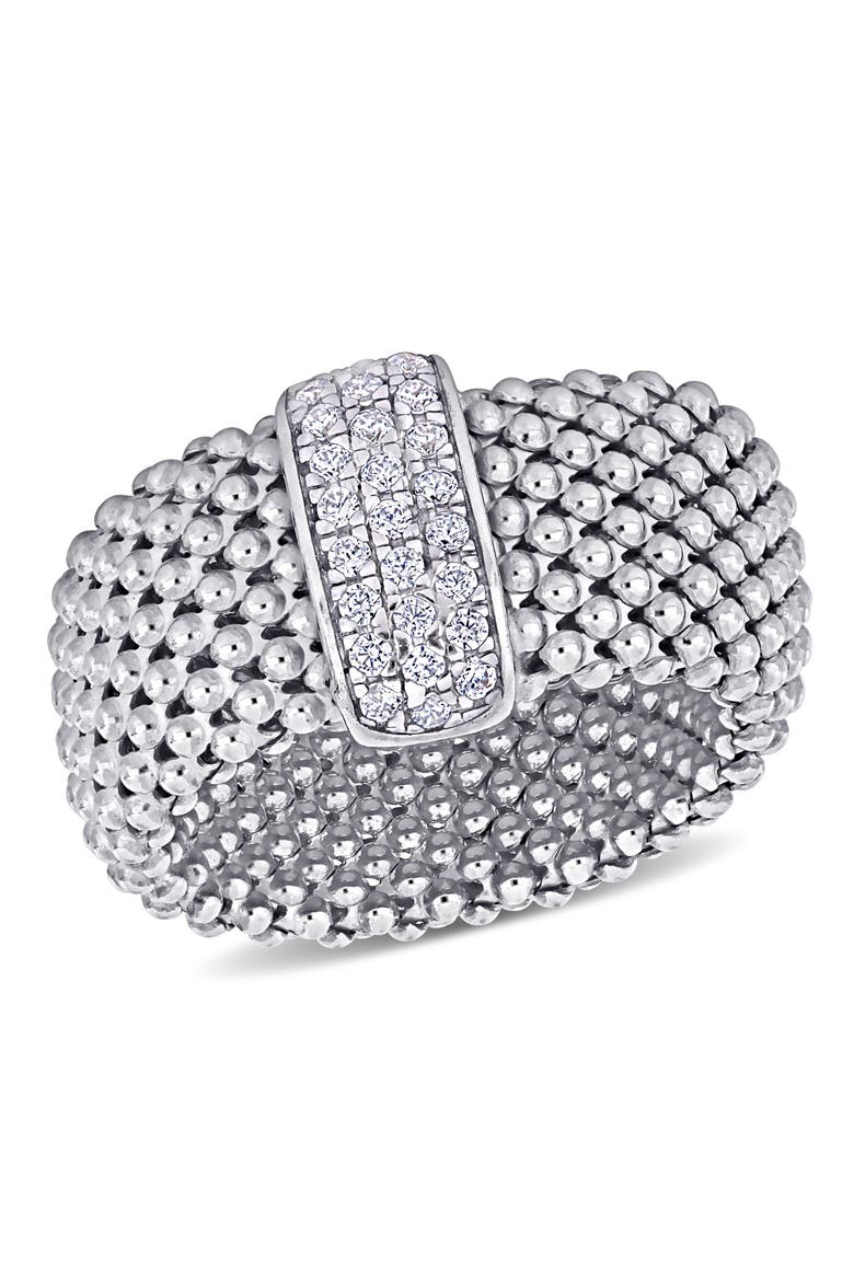 Cubic Zirconia Popcorn Design Flexible Ring, Main, color, Sterling Silver