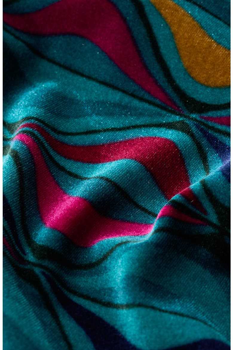 Mahonia Print Velvet Shift Dress, Alternate, color, FESTIVE RIBBONS DARK JADE