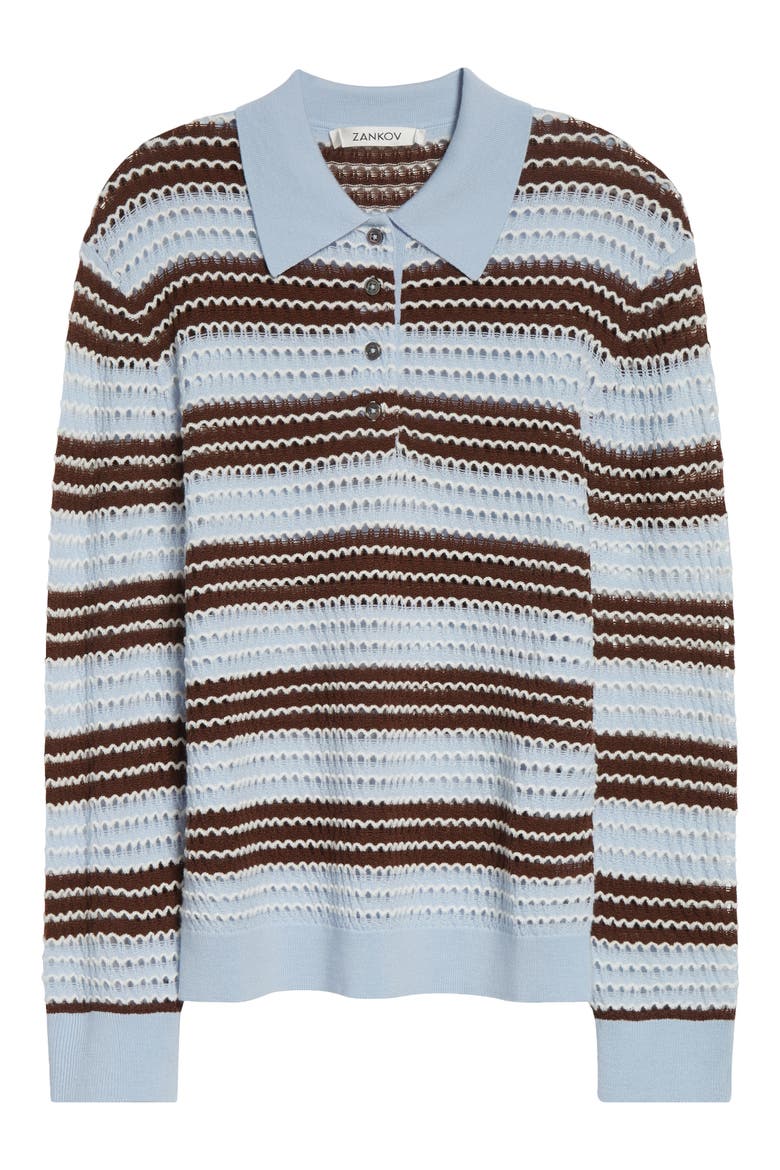 Ryan Pointelle Stripe Merino Wool Polo, Alternate, color, BABY BLUE
