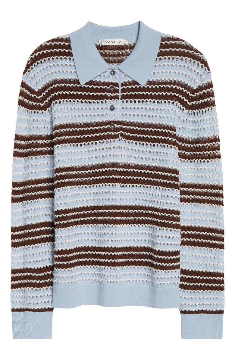 ZANKOV Ryan Pointelle Stripe Merino Wool Polo, Main, color, Baby Blue