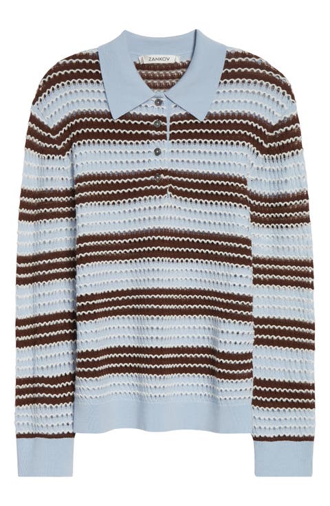 Ryan Pointelle Stripe Merino Wool Polo