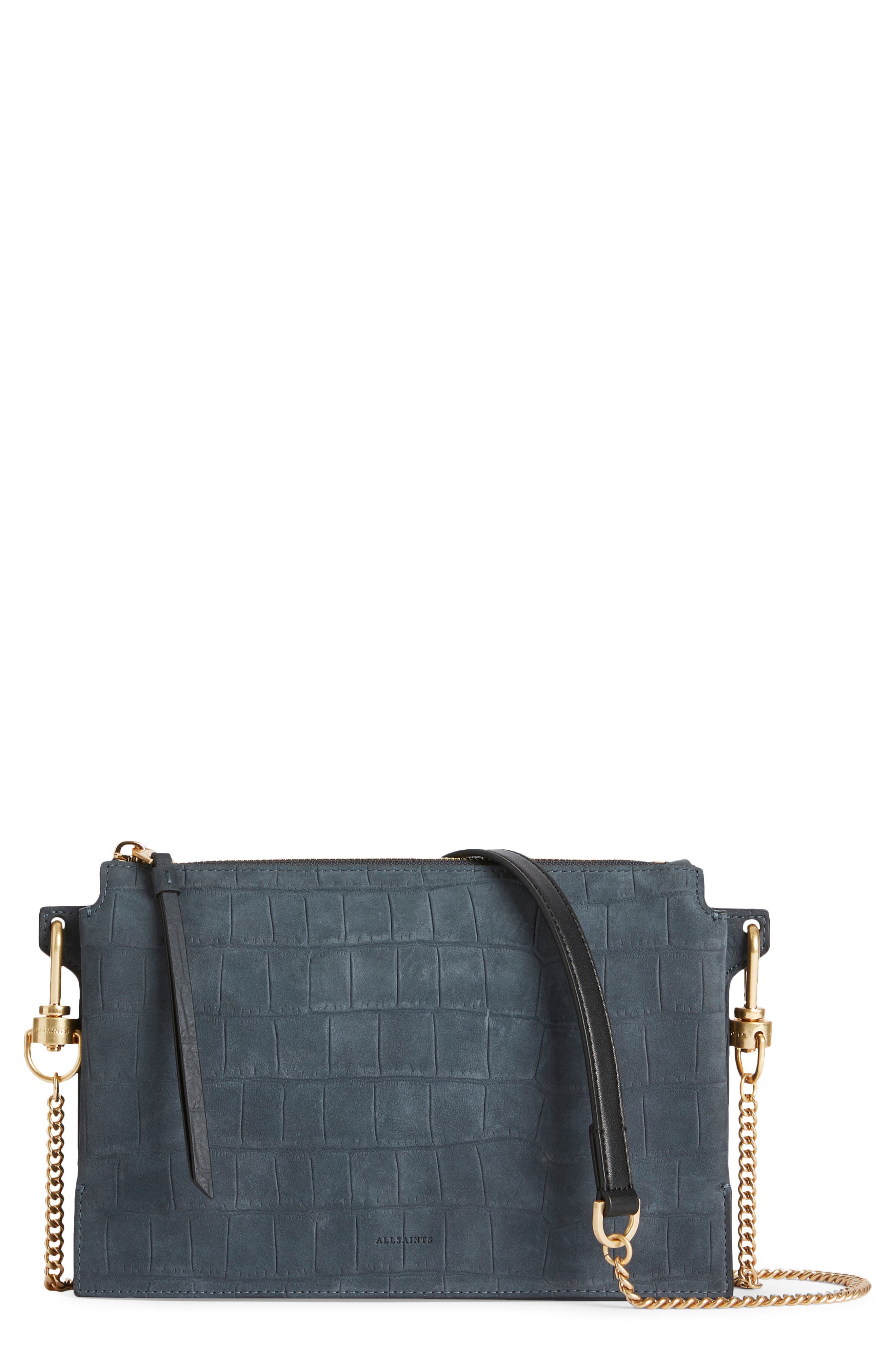 Fletcher Croc Embossed Leather Crossbody Bag, Main, color, PETROL BLUE