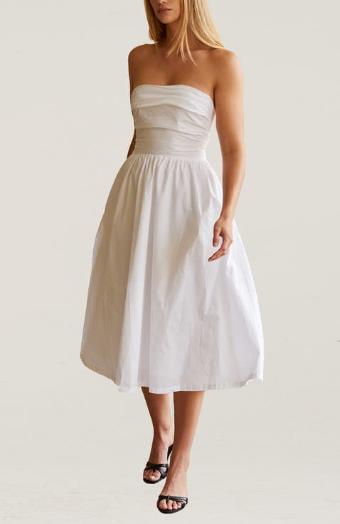 Lace Up Back Poplin Midi Dress