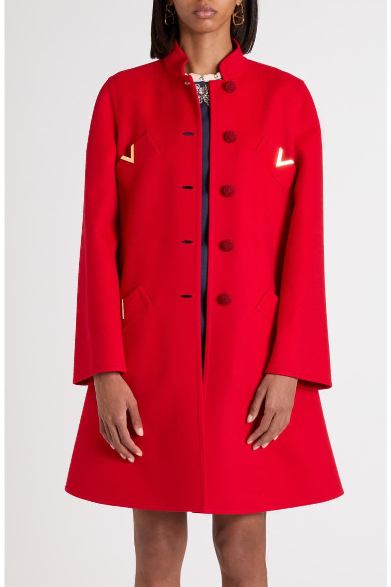 Virgin Wool & Cashmere Broadcloth Trapeze Coat, Alternate, color, DARK RED