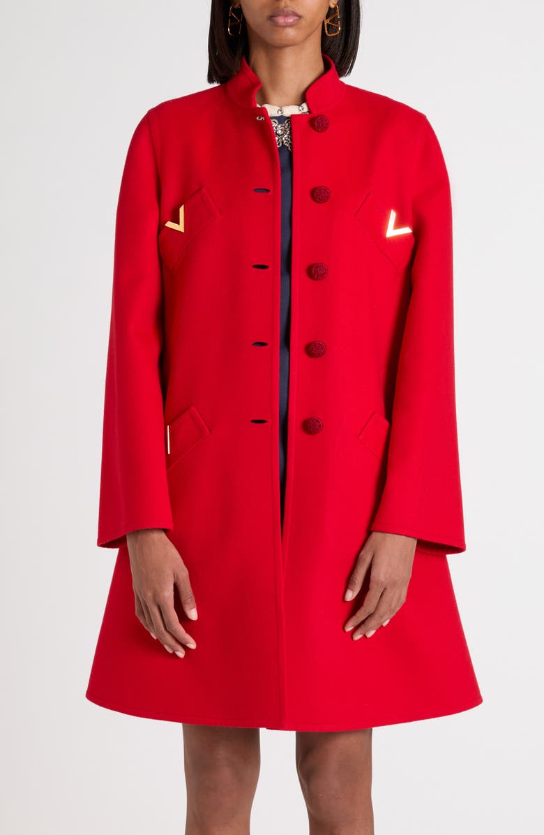 Valentino Garavani Virgin Wool & Cashmere Broadcloth Trapeze Coat, Alternate, color, Dark Red