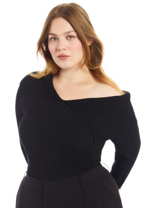 Asymmetric Collar Sweater Top (plus)