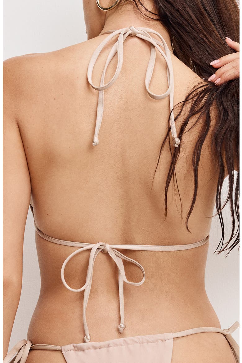 Satin Tiny Ties Triangle Bikini Top, Alternate, color, CHAMPAGNE TROPICAL HIBISCUS001