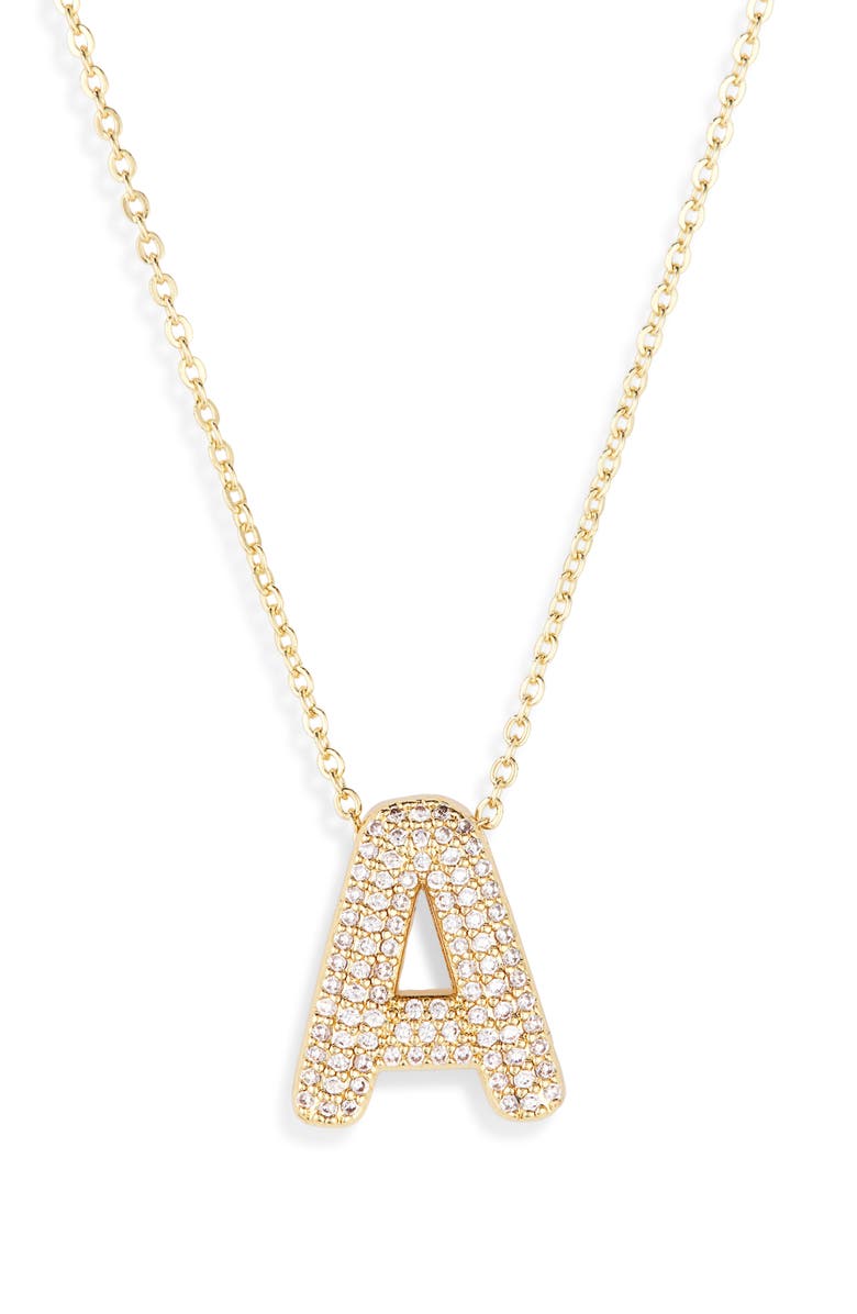 Leith Pavé Cubic Zirconia Initial Pendant Necklace, Alternate, color, A- Clear- Gold