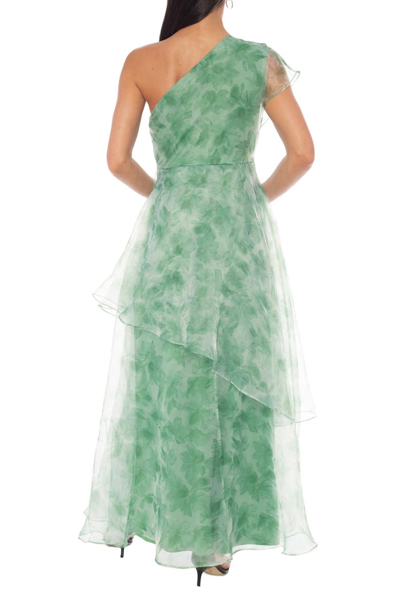 One Shoulder Floral Organza Gown, Alternate, color, GREEN MULTI