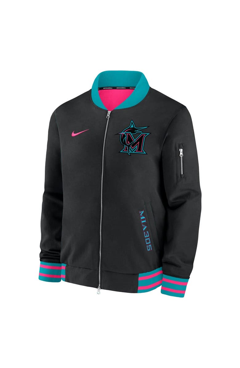 Nike Men's Nike Black Miami Marlins 2025 City Connect Authentic Collection Full-Zip Bomber Jacket, Alternate, color, Black