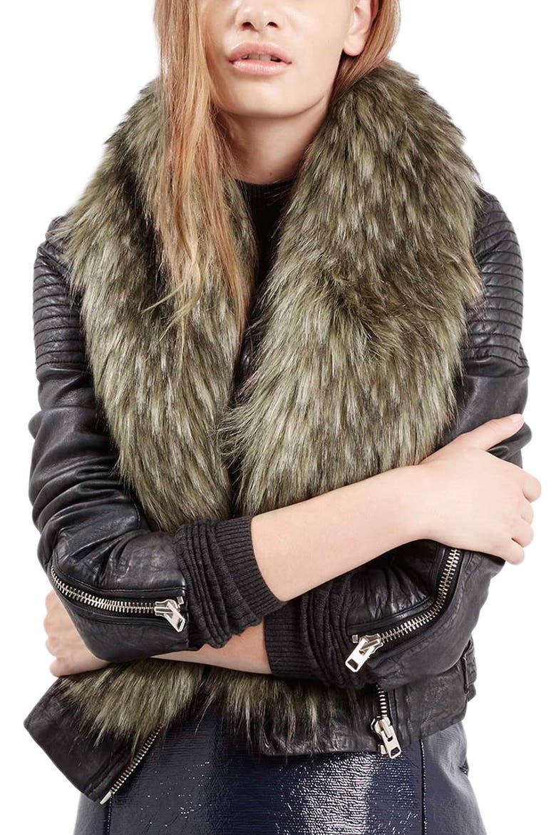 Faux Coyote Fur Stole, Main, color, BROWN
