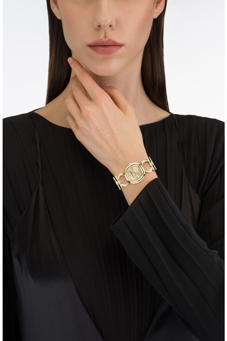 Double Gancini Bracelet Watch, 25mm, Alternate, color, IP YELLOW GOLD